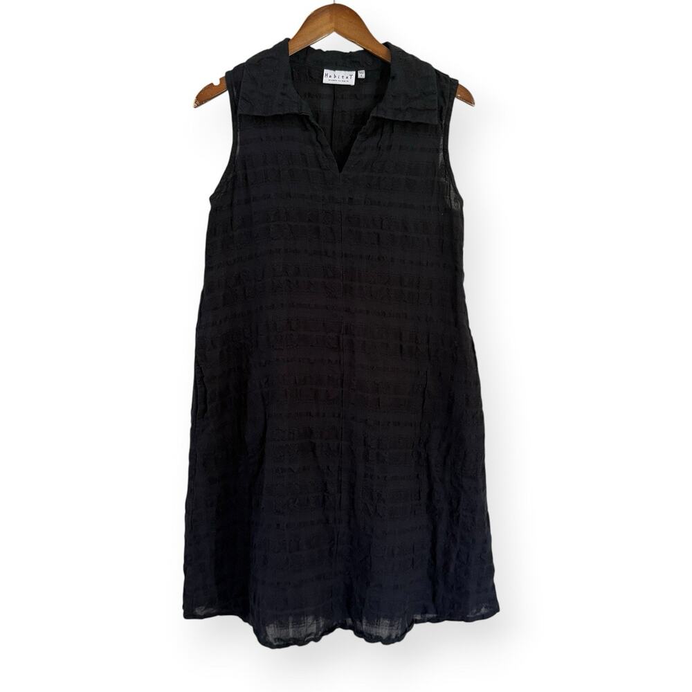 Habitat Black Linen Cotton Textured Plaid Sleeveless Dress Small Lined Pockets